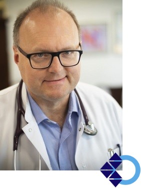 picture of Leszek Czupryniak MD, PhD. Has white coat and stethoscope. Has event logo COD